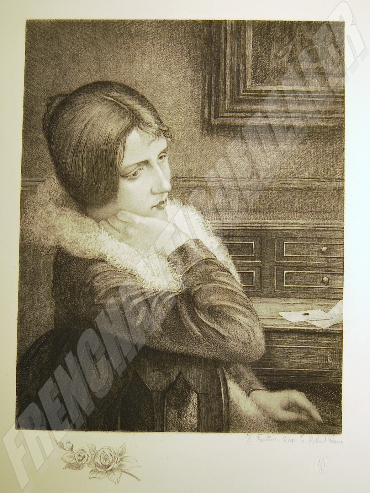 ROBERTFLEURY Tony MELANCHOLY Aquaforte Etching 1900 by FOCILLON Victor