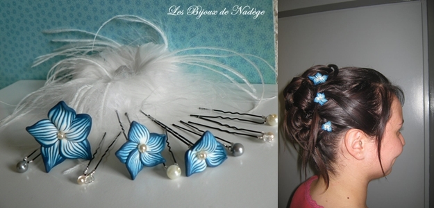 Pics à chignon mariage fleur bleue