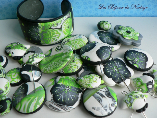 bijoux artisanaux ardennes en pâte polymère anis et gris