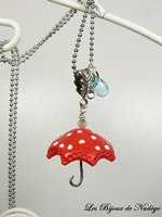 bijoux fimo sautoir parapluie rouge à pois blanc