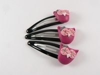 Barrette à cheveux enfant hibou fushia fimo