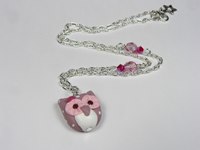 collier enfant chouette hibou taupe et rose