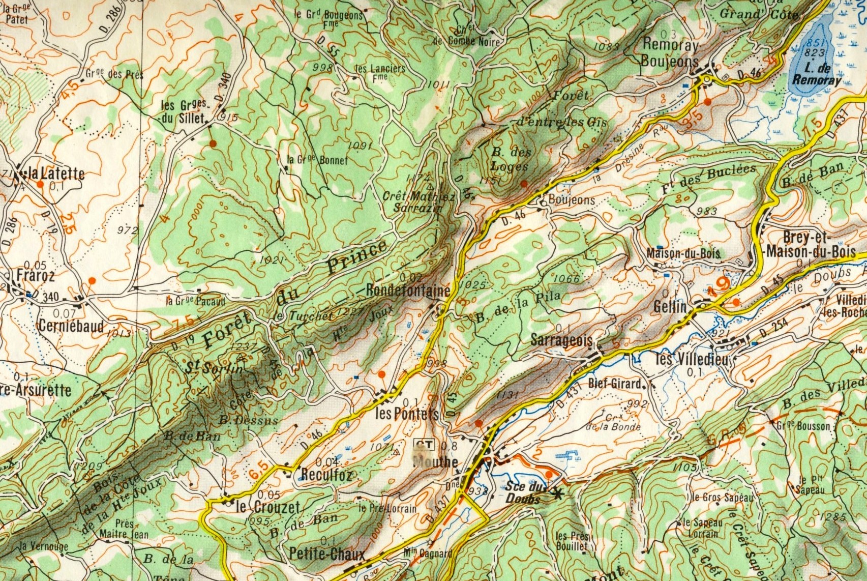 Carte topographique 100 000 &egrave;me IGN besan&ccedil;on lausanne 1982 (la combe Noire, en for&ecirc;t de Mignovillard)