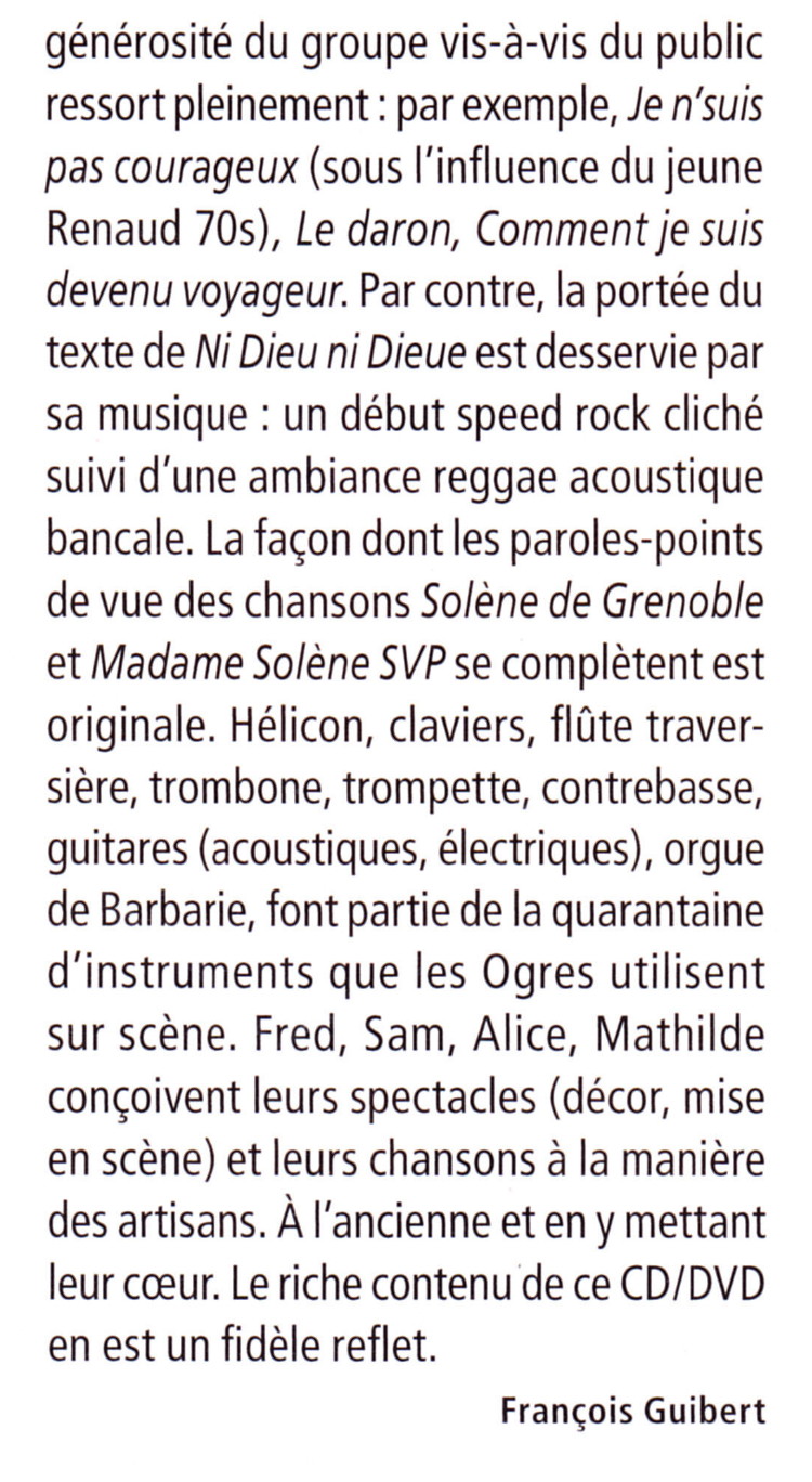Chronique du CD/DVD "LA FABRIQUE A CHANSONS" (2012) des OGRES DE BARBACK dans "ACCORDEON & ACCORDEONISTES" n°127 (février 2013) 13012308475515789310792276