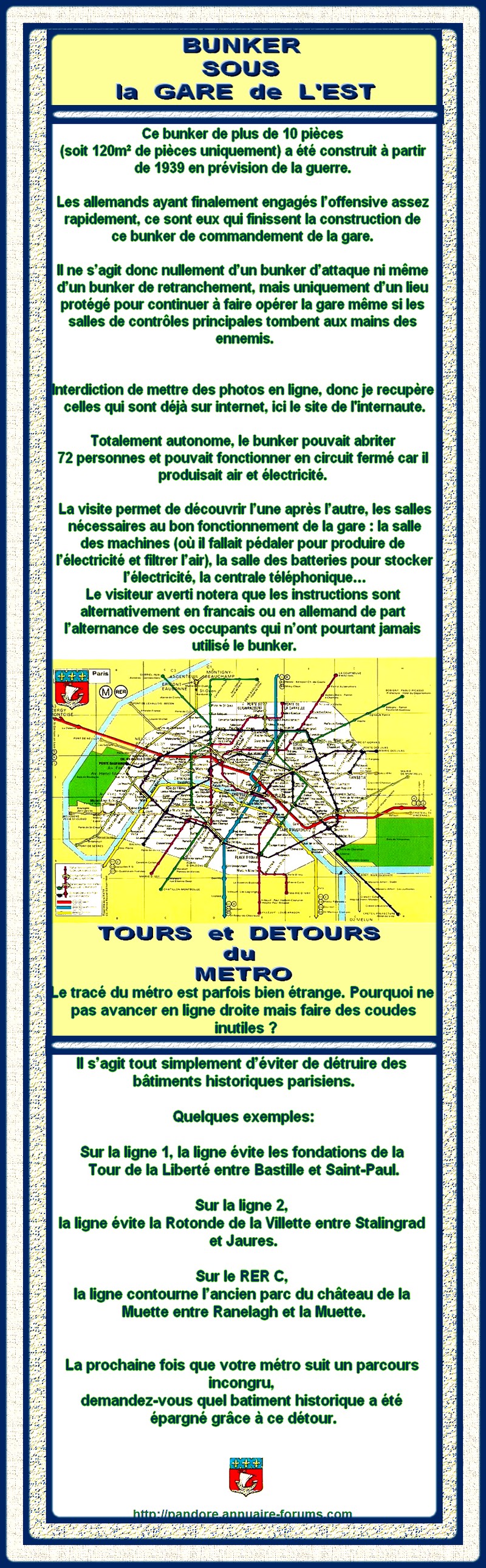FRANCE - PARIS - BUNKER SOUS LA GARE DE L'EST - LES TOURS ET DETOURS DU METRO PARISIEN  13020912170815723410846980