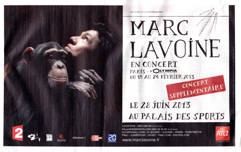 MARC LAVOINE "Je descends du singe" 28/06/2013 Palais des Sports (Paris) : compte rendu 13030710531015789310943320