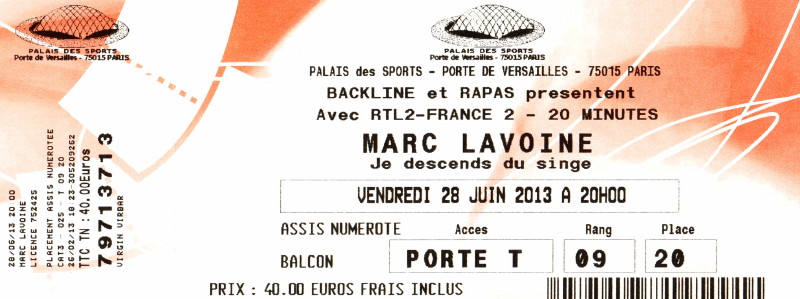 MARC LAVOINE "Je descends du singe" 28/06/2013 Palais des Sports (Paris) : compte rendu 13030710531115789310943322