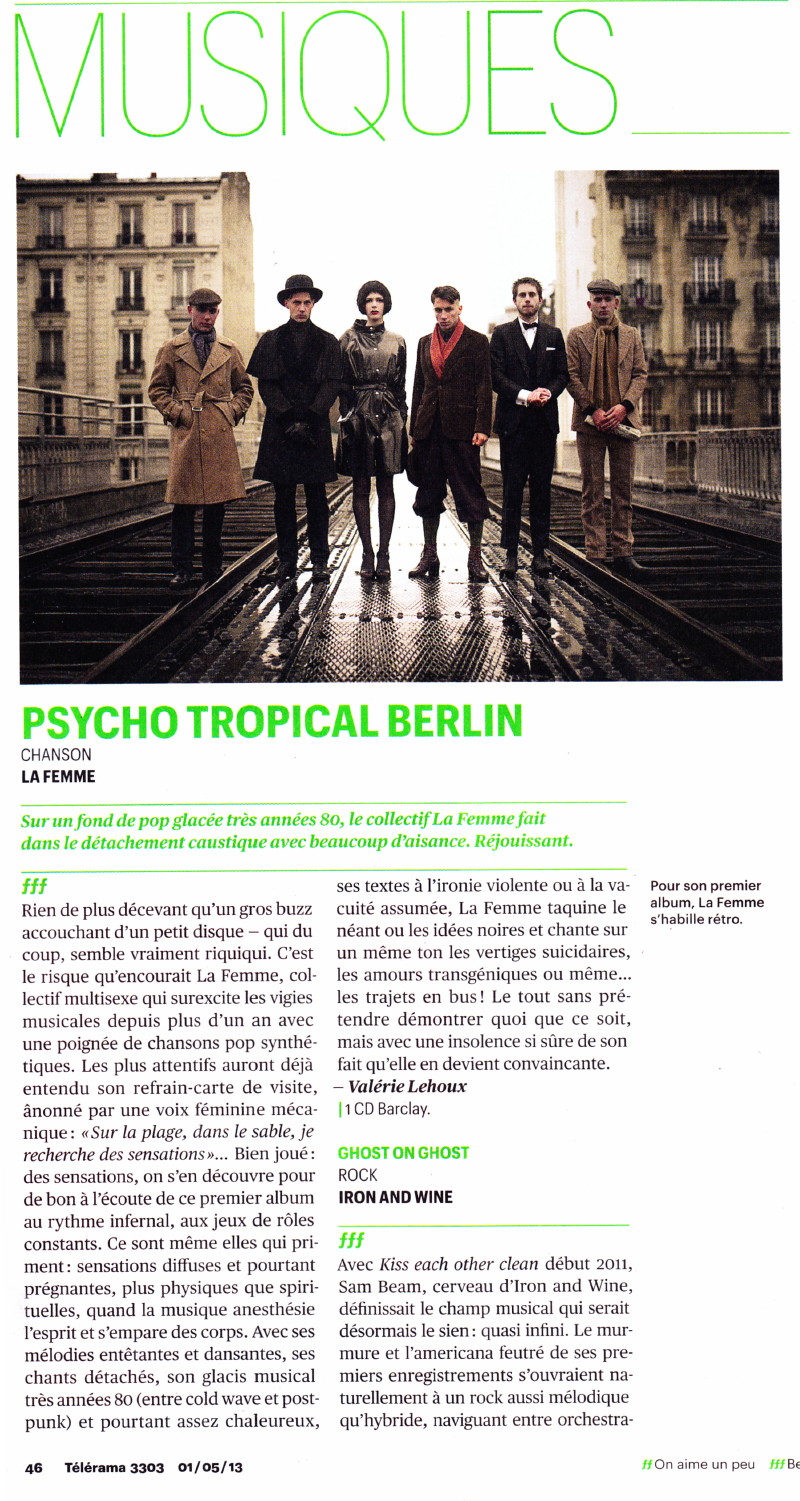 "PSYCHO TROPICAL BERLIN" de LA FEMME dans "TELERAMA" (1er mai 2013) 13050802264015789311166393