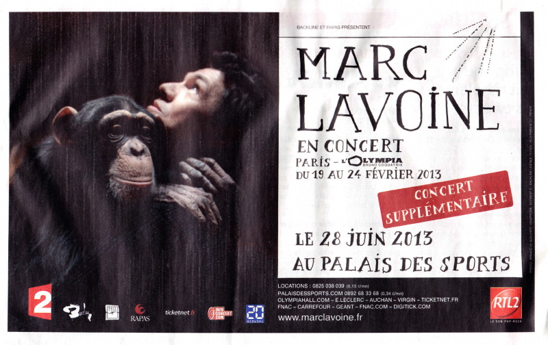 MARC LAVOINE "Je descends du singe" 28/06/2013 Palais des Sports (Paris) : compte rendu 13063012214415789311338631