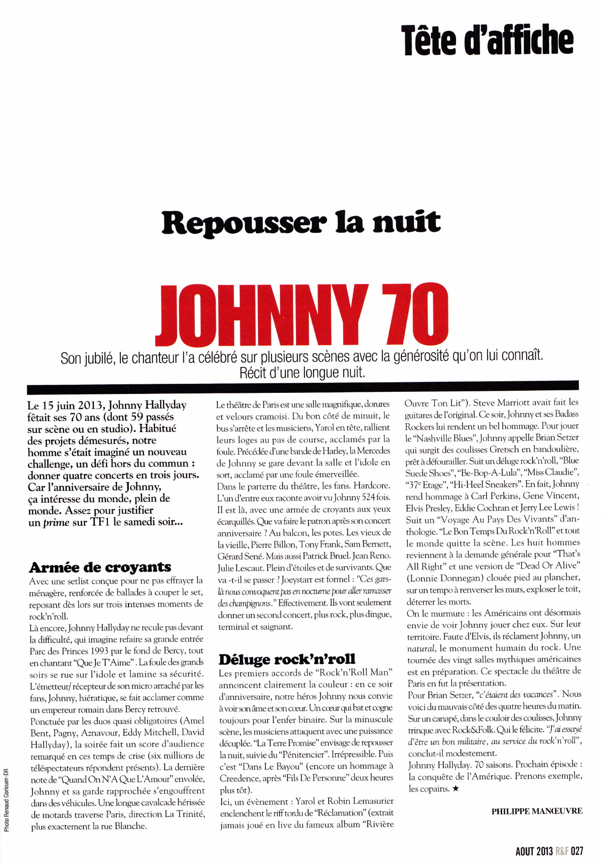 "JOHNNY 70" par PHILIPPE MANOEUVRE dans "ROCK AND FOLK" n°552 (août 2013) 13071306552615789311378407