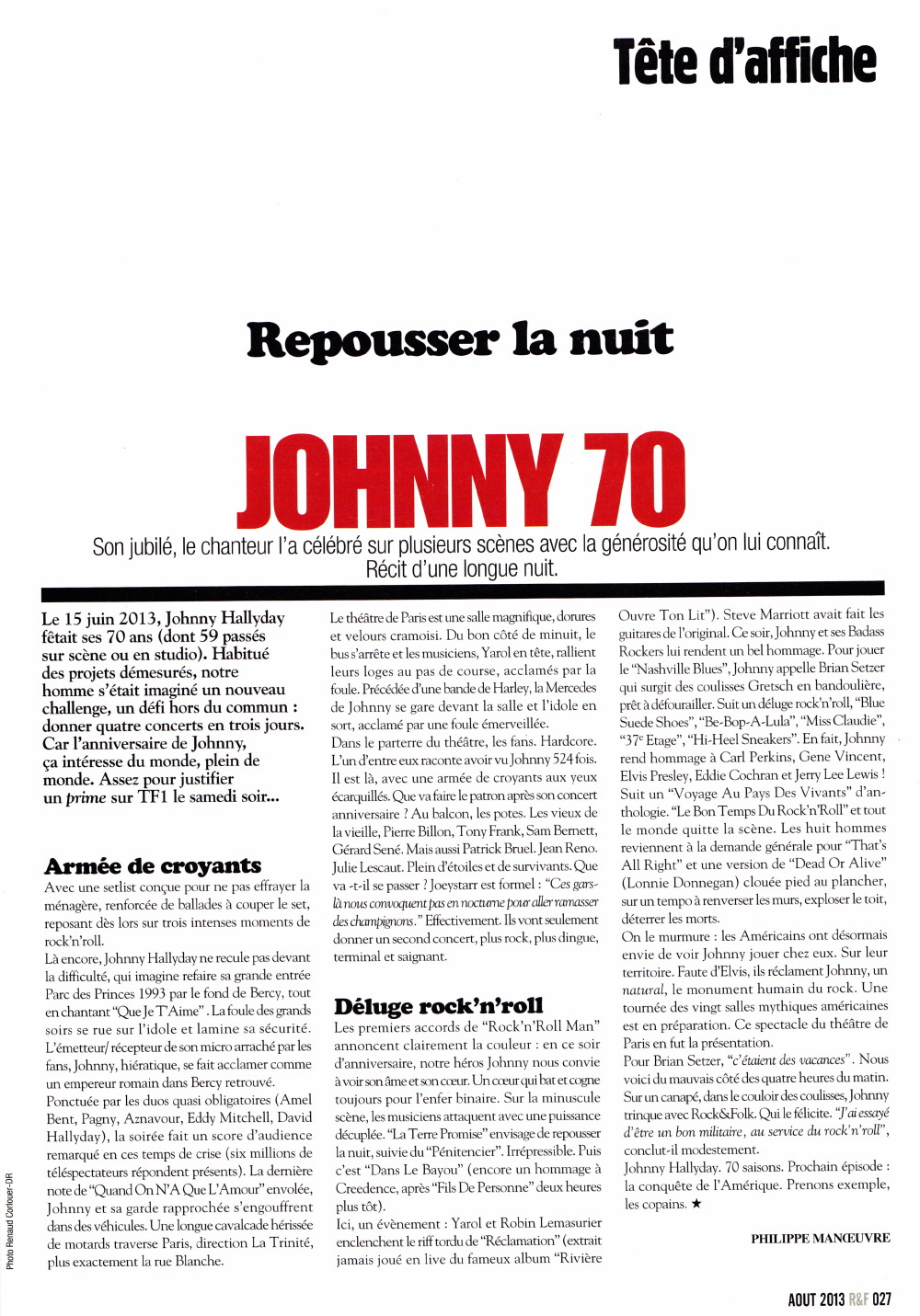 "JOHNNY 70" par PHILIPPE MANOEUVRE dans "ROCK AND FOLK" n°552 (août 2013) 13071412033915789311379172
