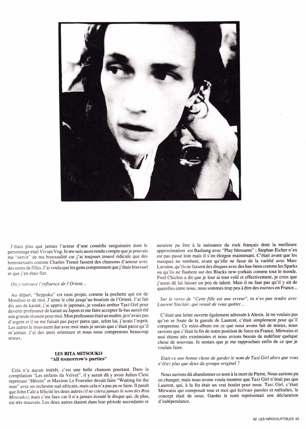 Interview de DANIEL DARC dans "LES INROCKUPTIBLES" n°15 (février/mars 1989) 13072608445715789311413529