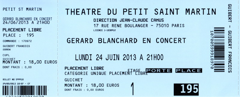 GÉRARD BLANCHARD en solo 24/06/2013 Théâtre du Petit St-Martin (Paris) : compte rendu 13080211081515789311433730
