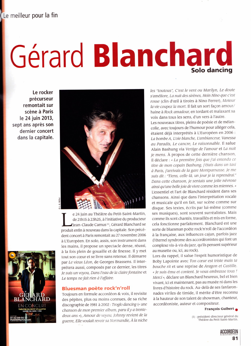  "GÉRARD BLANCHARD, solo dancing" dans "ACCORDÉON & ACCORDÉONISTES" n°133 (septembre 2013) 13082007384615789311481189