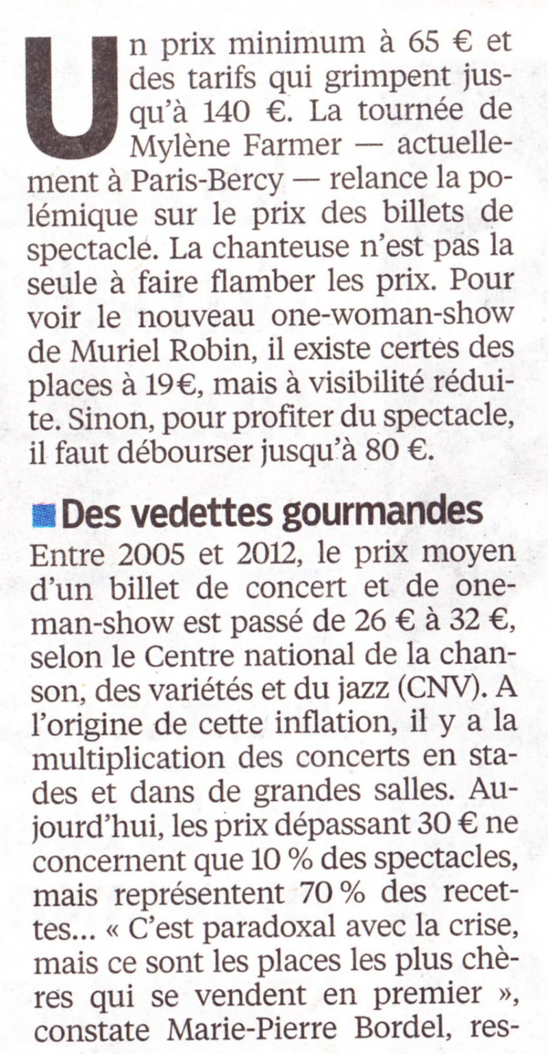 « Boycottons les concerts trop chers » ("Le Parisien", 14 septembre 2013) 13091404430416724011550559