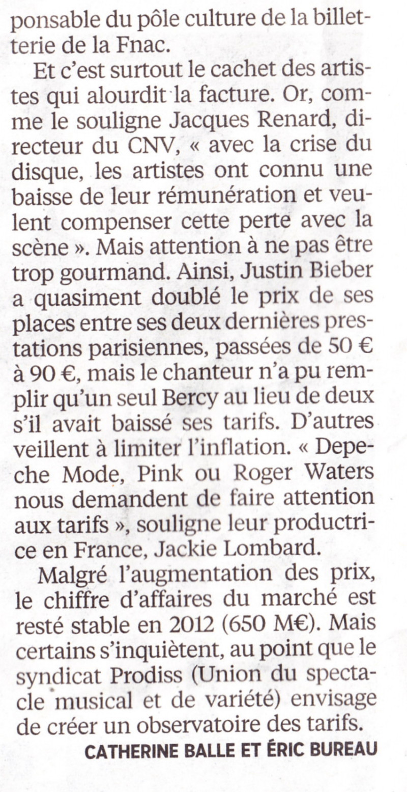 « Boycottons les concerts trop chers » ("Le Parisien", 14 septembre 2013) 13091404430516724011550560