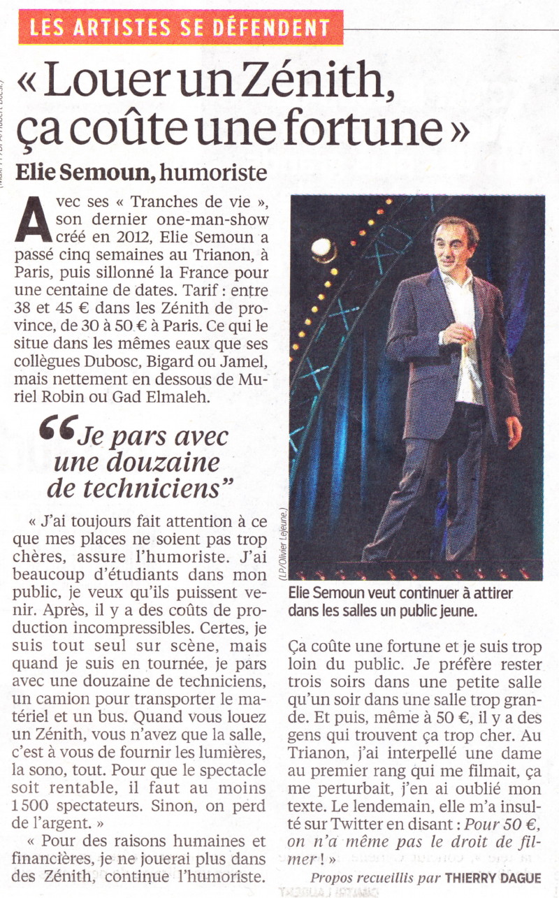 « Boycottons les concerts trop chers » ("Le Parisien", 14 septembre 2013) 13091404430516724011550562