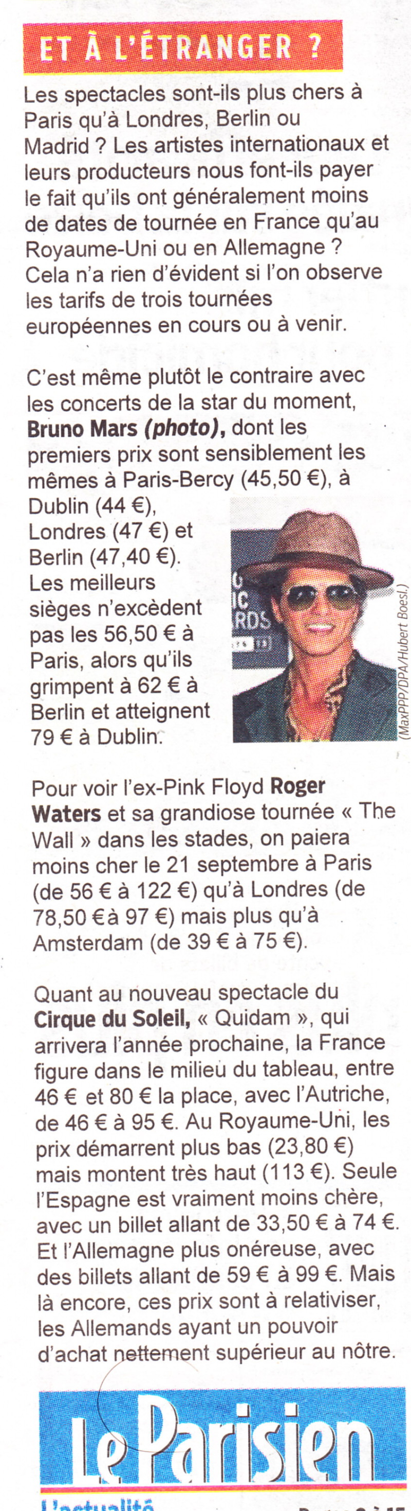 « Boycottons les concerts trop chers » ("Le Parisien", 14 septembre 2013) 13091404430516724011550564