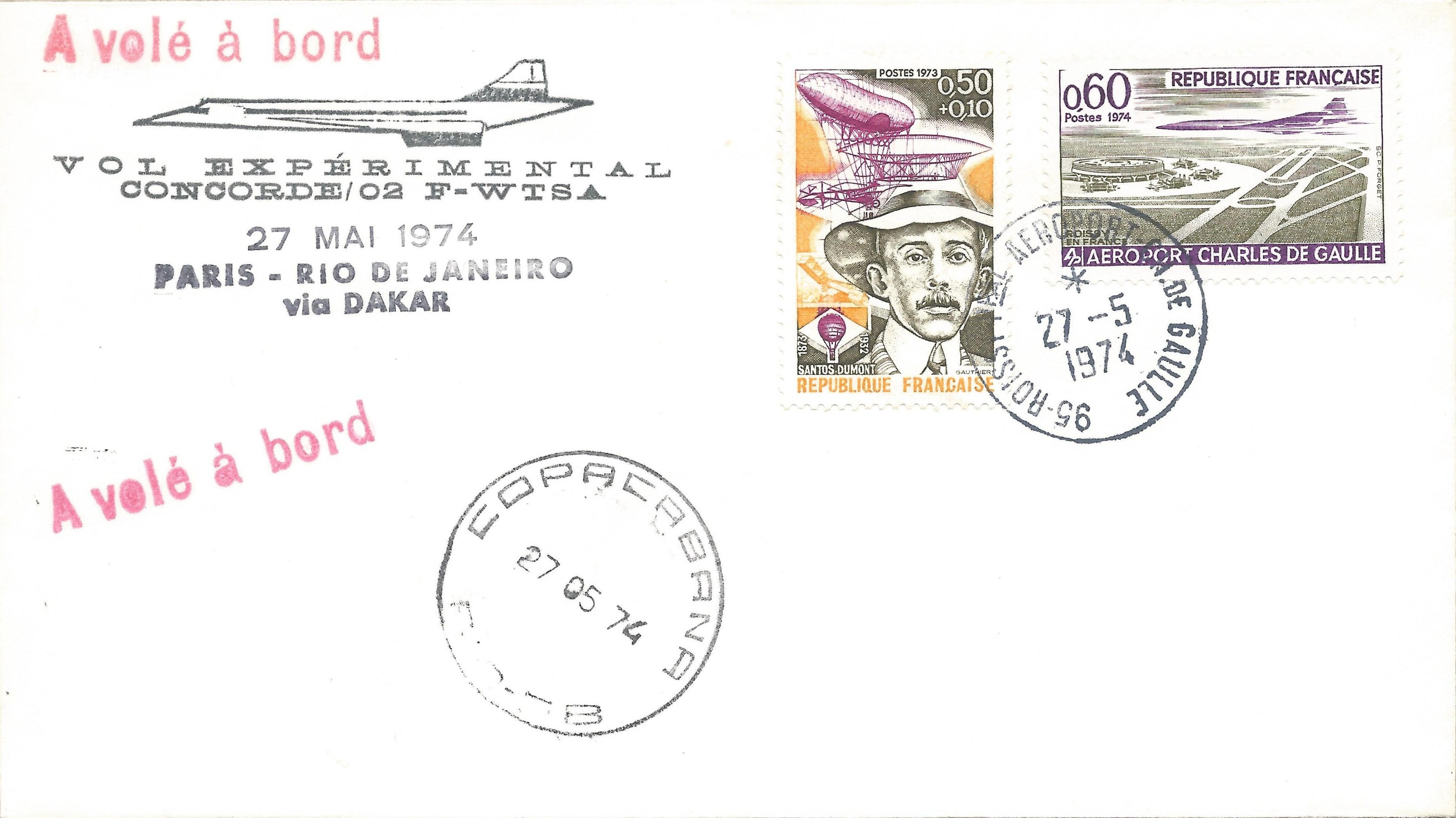 Enveloppe Vol Concorde 270574. Paris Rio via Dakar RecadrÃ©e