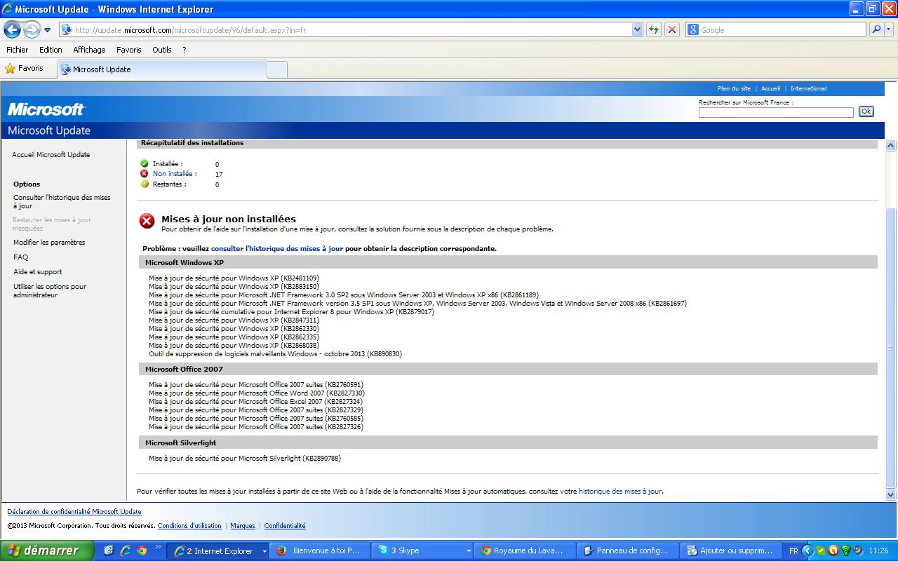 après mise à jour Framework 26 10 2013