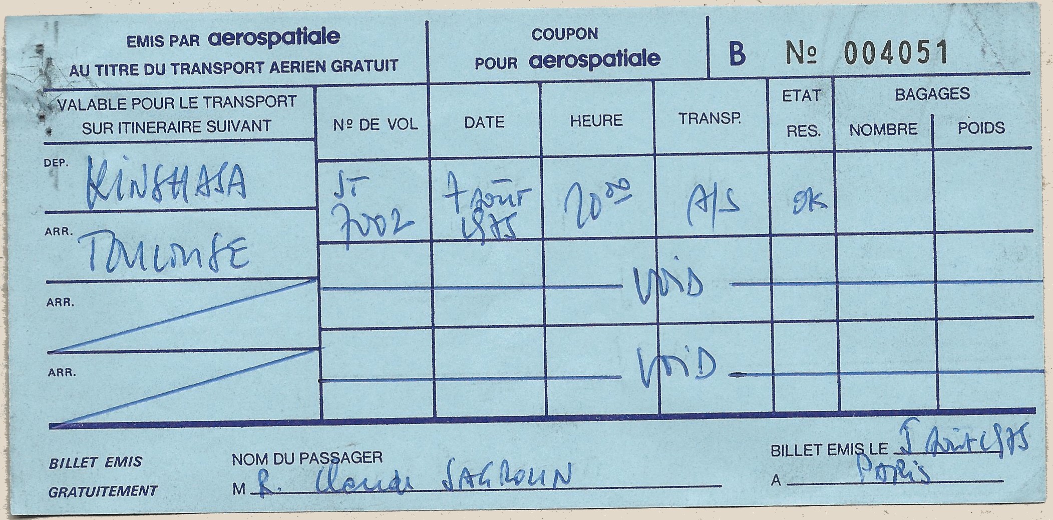 Concorde Vol Paris Kinshasa  070875 Billet 001-Transparent