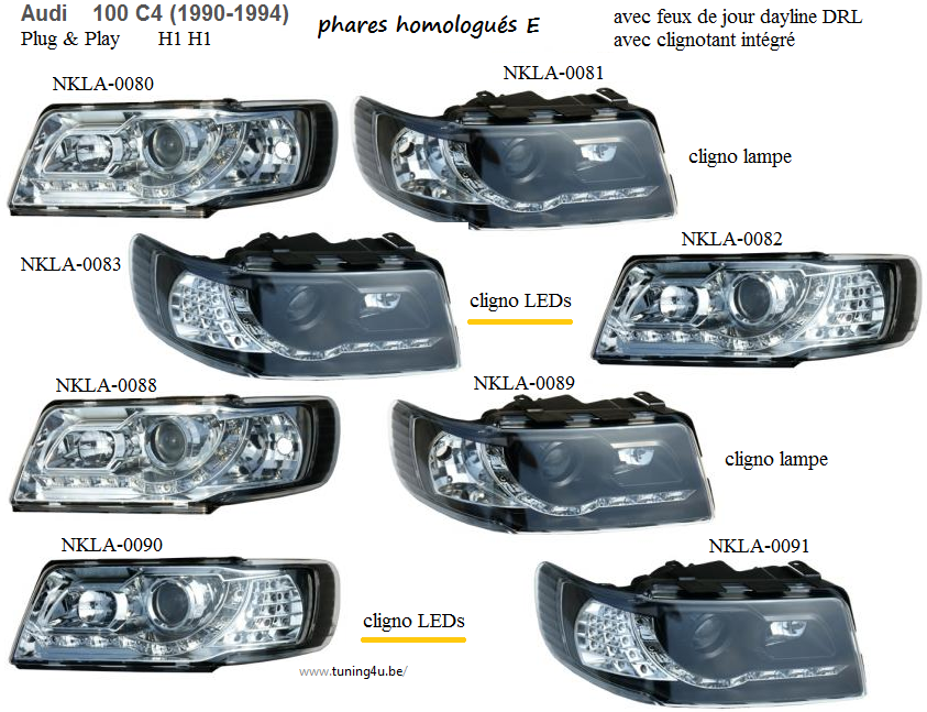 Audi 100 C4 phares H1 H1 DRL cligno int&Atilde;&copy;gr&Atilde;&copy;s LEDs
