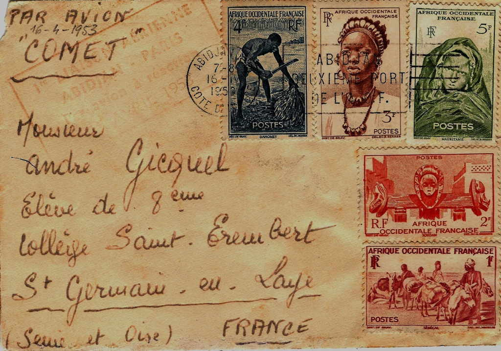 Web- Lettre nette Abidjan Paris Comet UAT 1953