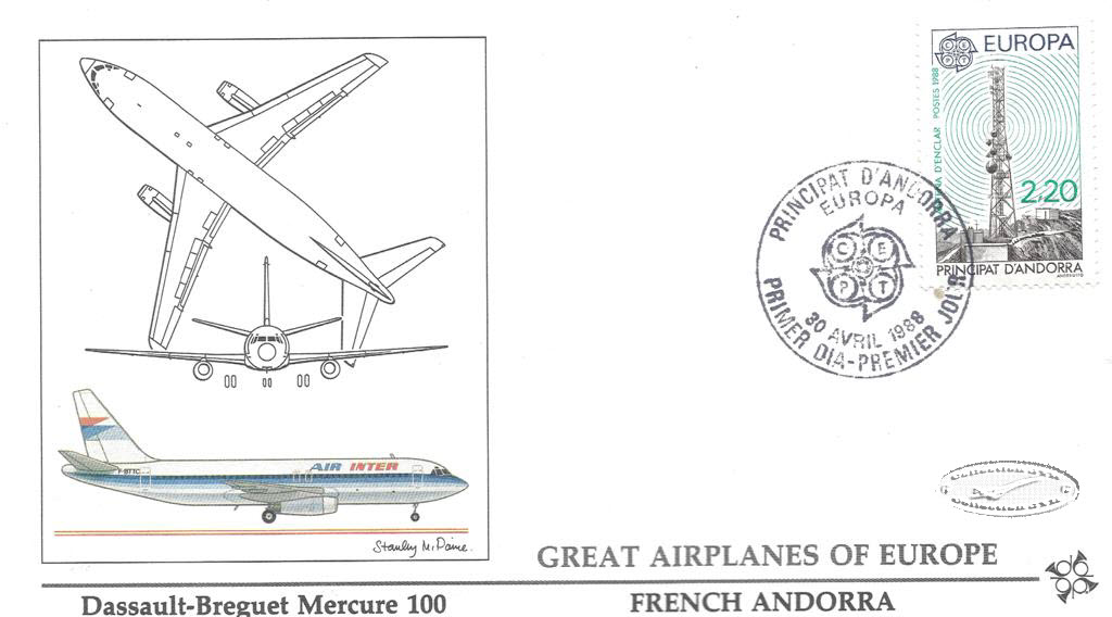 Web- Enveloppe Principat d'Andorra Dassault Mercure Air Inter 300488 Filigrane