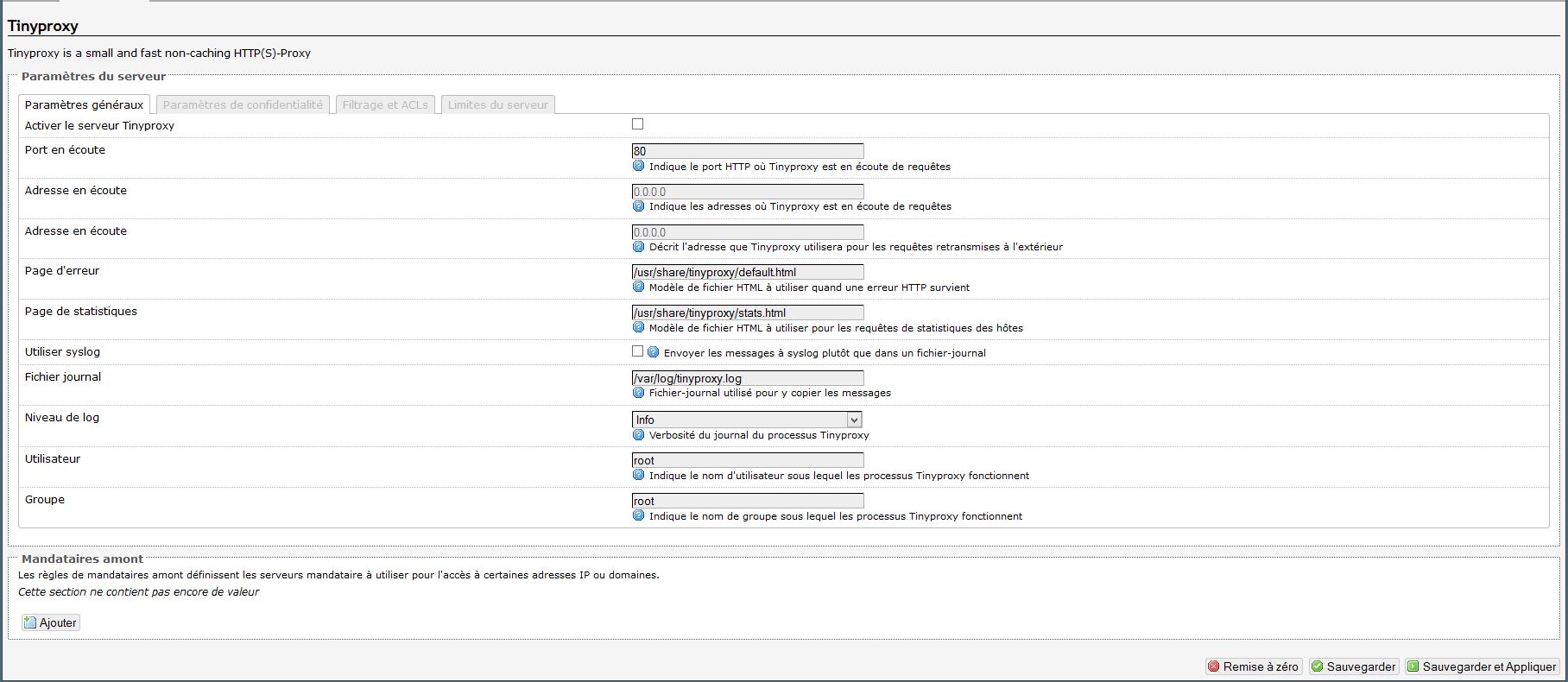 Tinyproxy parametres generaux