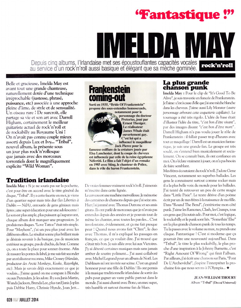 IMELDA MAY, album "TRIBAL" (2014) : chronique détaillée • 08/11/2014 à l'Olympia (Paris) 14062705461816724012349053