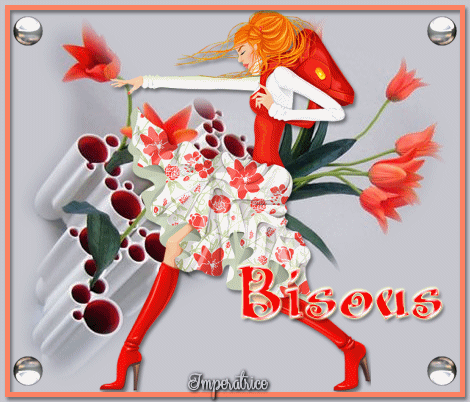 bisous femme aux tulipes rouges