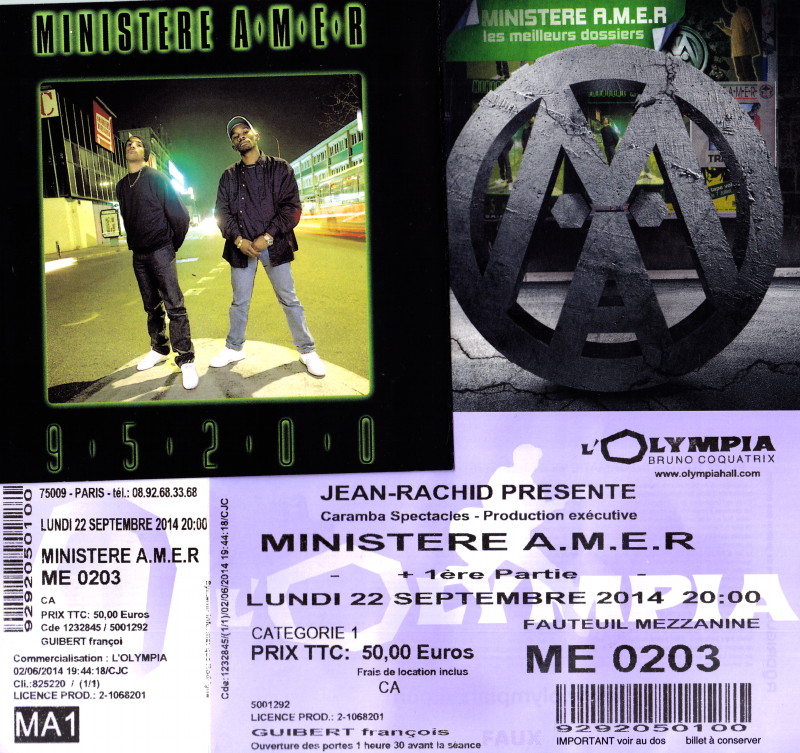 MINISTÈRE A.M.E.R. (les 20 ans de l'album "95200") 22/09/2014 Olympia (Paris) : compte rendu 14102601221417899512644975