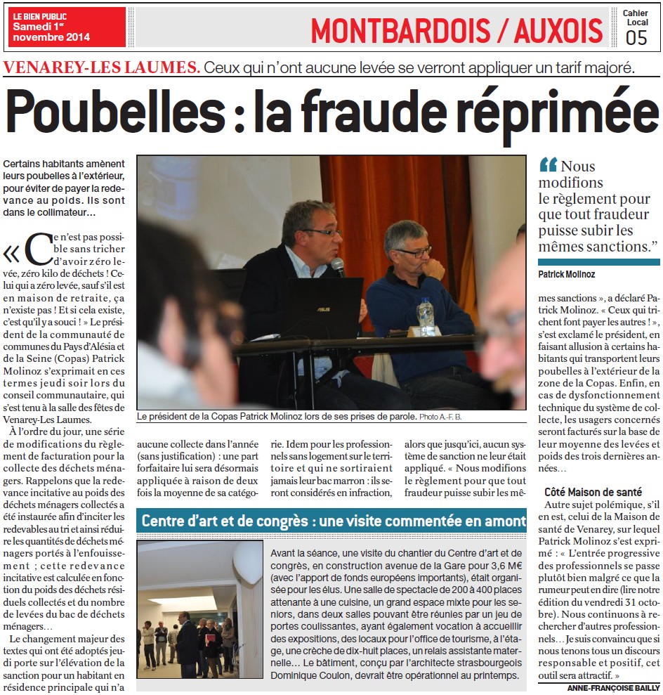 Venarey-lès-Laumes. Poubelles : la fraude réprimée (Bien Public) 14110107212117936712662873