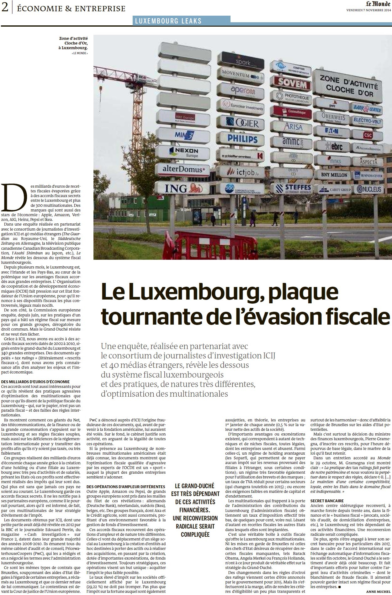 Luxembourg : révélations sur les milliards évaporés des multinationales (Le Monde) 14110605285617936712679457
