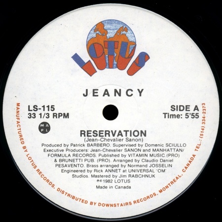 12" Jeancy - Reservation (Lotus Records/1982) 15012206305916151012896979
