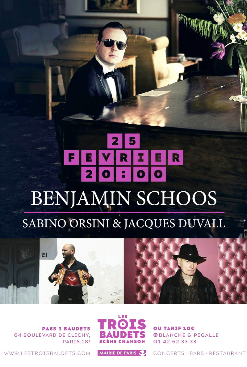 BENJAMIN SCHOOS ("Beau futur") + SABINO ORSINI & JACQUES DUVALL ("Chroniques calabraises") 25/02/2015 Trois Baudets (Paris) : compte rendu 15021109585017899512954707