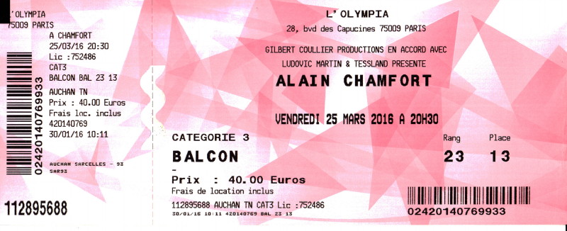 ALAIN CHAMFORT 25/03/2016 Olympia (Paris) : compte rendu 16042003420420773814167273